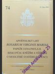 Apoštolský list "rosarium virginis mariae" papeže jana pavla ii. biskupům, kněžím a věřicím o modlitbě svatého růžence - wojtyla karol josef - náhled